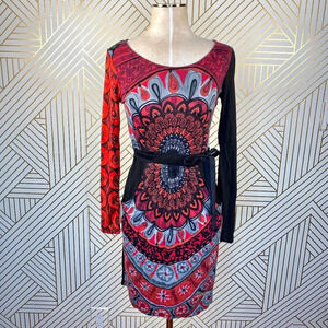 Desigual Red and Black Mandala Print Dress‎